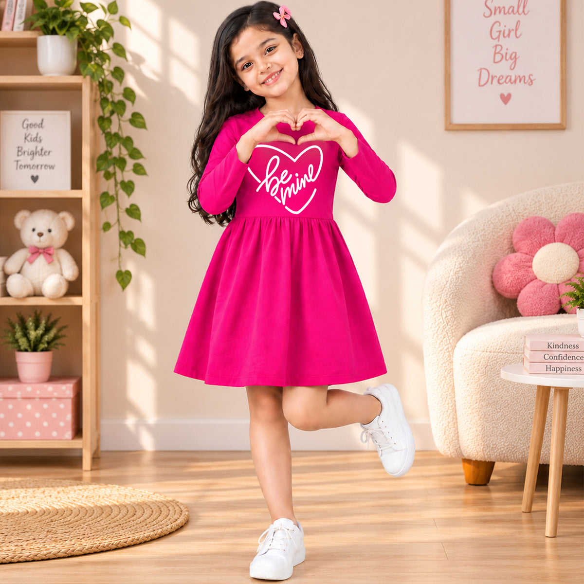 Kuchipoo Girls Cotton Printed Dresses Pack of 3 | Full Sleeve Round Neck Casual Frocks | Soft & Comfortable Everyday Wear for Kids (Copy) (Copy)