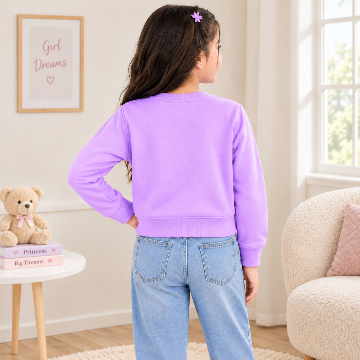 Kuchipoo Girls Crop Top Sweatshirt | Round Neck Pullover | Soft & Comfortable Casual Winter Wear for Kids