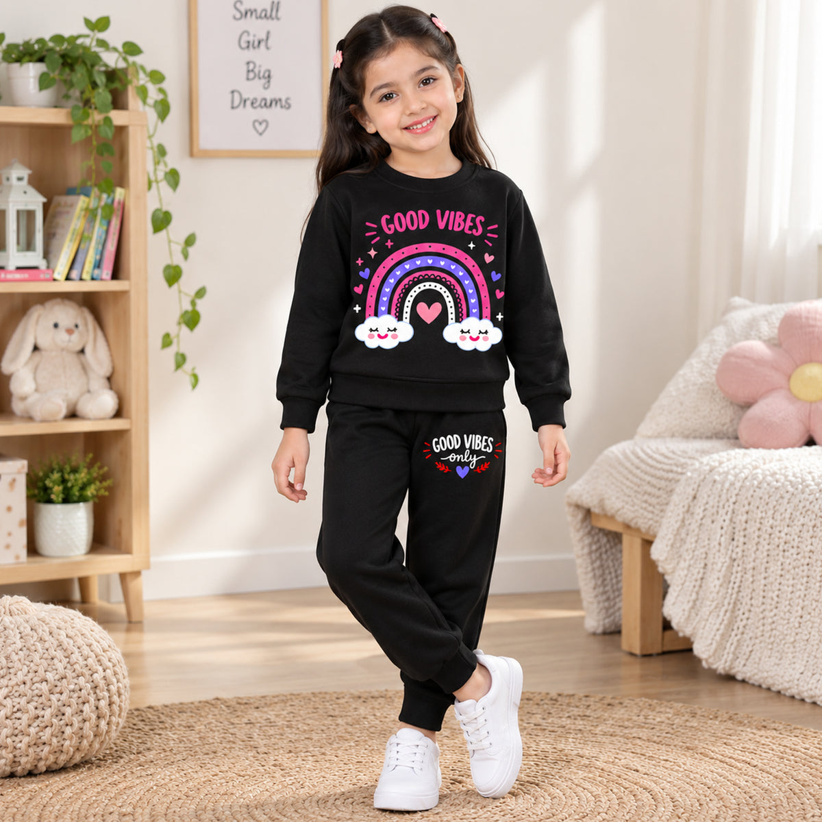 Kuchipoo Girls Printed Sweatshirt & Track Pant Set | Full Sleeve Winter Co-ord Set | Soft & Comfortable Casual Wear for Kids