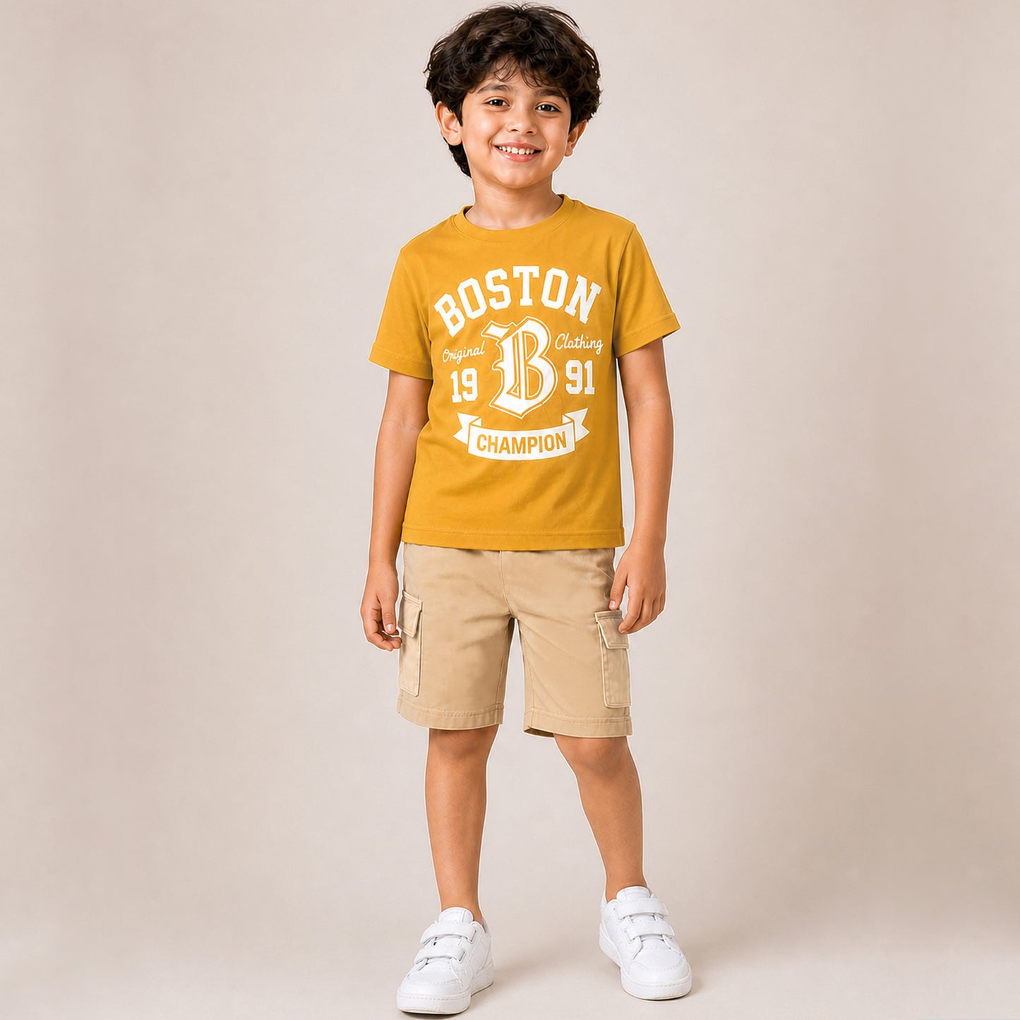 Kuchipoo Boys Cotton Half Sleeve T-Shirt & Cargo Shorts Set | Trendy Graphic Print Summer Wear | Soft & Breathable Kids Clothing Combo with Cargo Pockets | Pack of 2