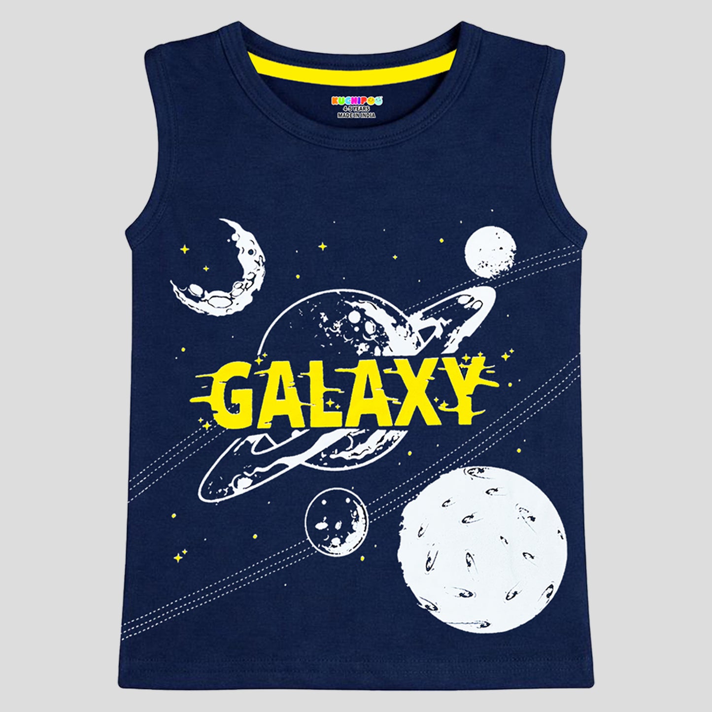 Kuchipoo Boys Sleeveless Cotton Tshirts | Printed Round Neck Kids Tshirts for Summer Wear | Pack of 4