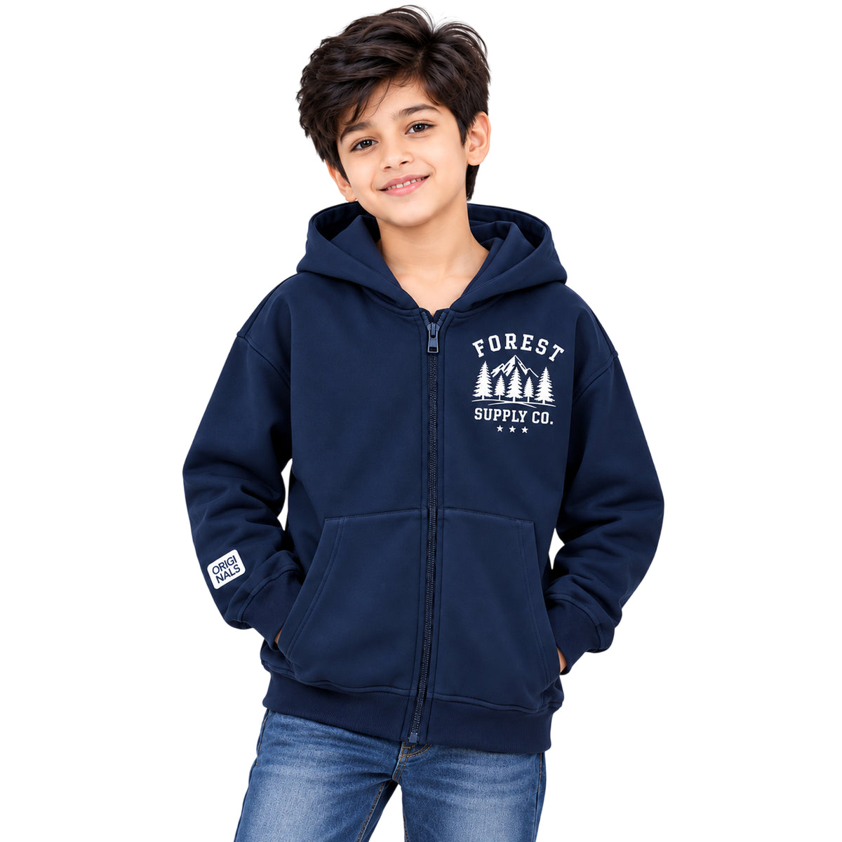 Kuchipoo Boys Printed Hooded Sweatshirt | Full Sleeve Zipper Hoodie with Kangaroo Pocket & Ribbed Cuffs | Warm & Comfortable Casual Winter Wear for Kids