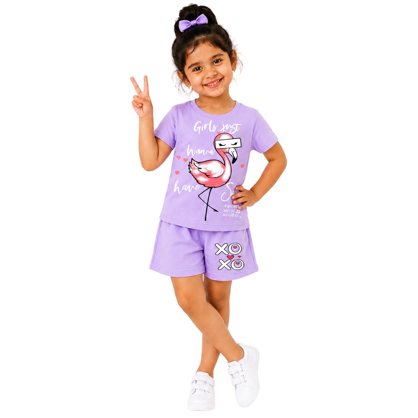 Kuchipoo Girls Cotton T-Shirt & Shorts | Printed Summer Wear Set | Soft & Comfortable Kids Clothing | Pack of 3