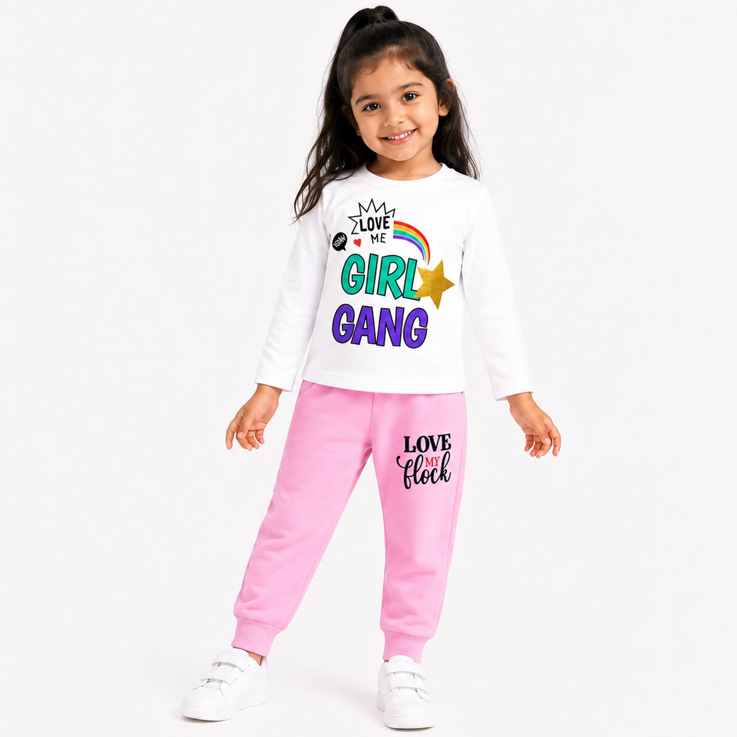 Kuchipoo Girls Regular Fit Cotton T-Shirts and Pyjamas Clothing Set-Pack of 3