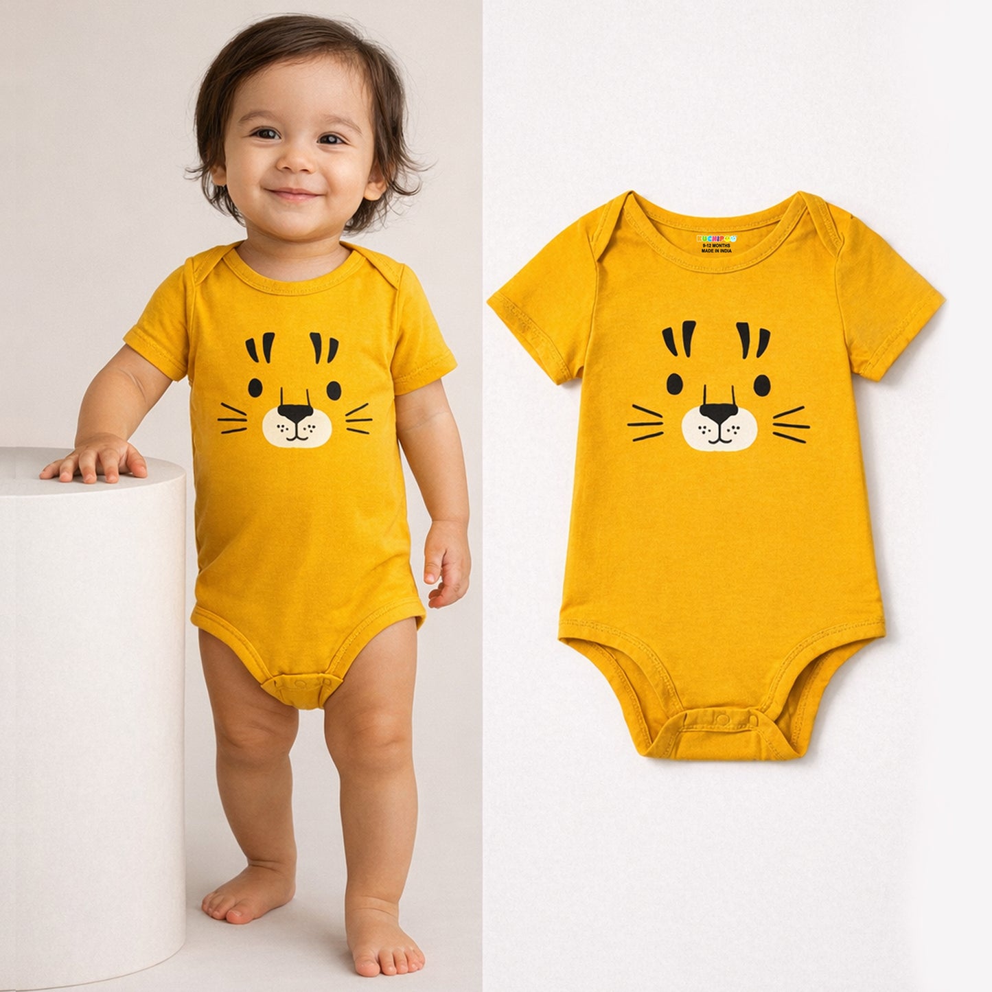Kuchipoo 100% Cotton Baby Bodysuit Romper | Soft & Breathable Infant Clothing | Short Sleeve, Envelope Neck, Snap Button Closure | Pack of 3