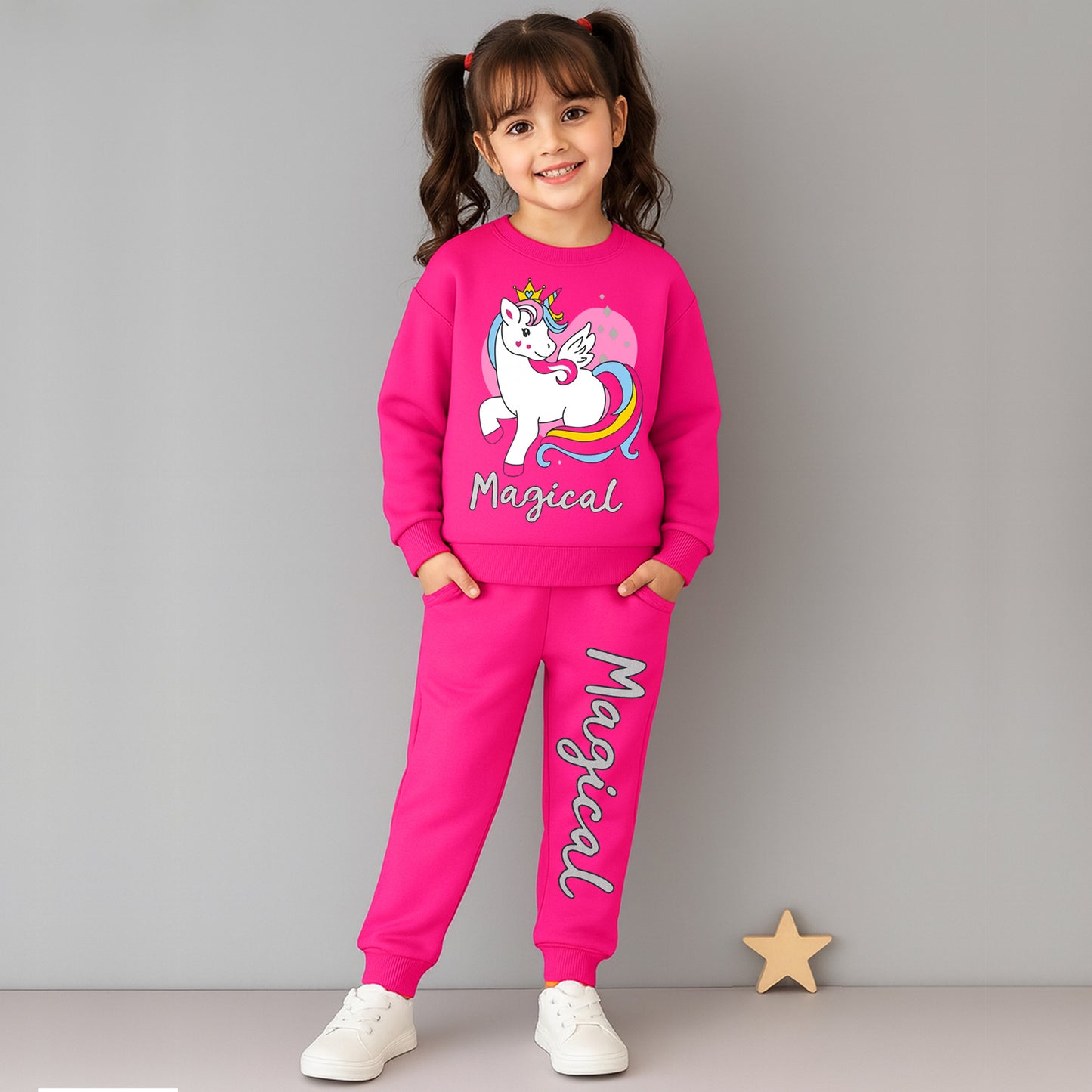 Kuchipoo Girls Winterwear Sweatshirt and Trackpant Set With Pocket