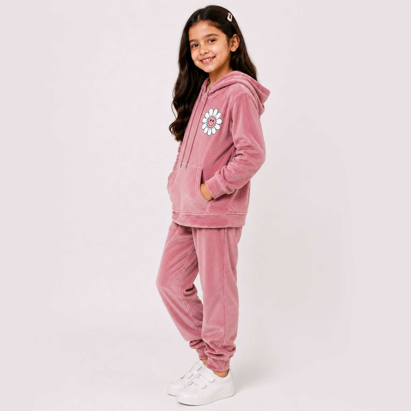 Kuchipoo Girls Velvet Hooded Sweatshirt & Jogger Set | Soft Velour Hoodie with Kangaroo Pocket & Pajama | Warm Full Sleeve Winterwear