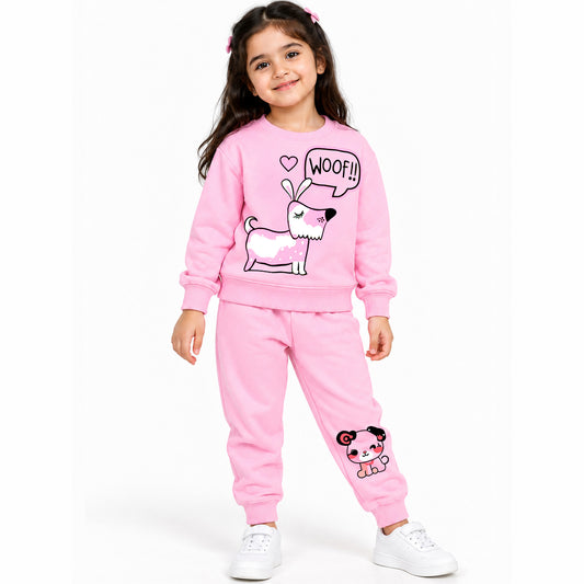 Kuchipoo Girls Printed Sweatshirt & Track Pant Set | Full Sleeve Winter Co-ord Set | Soft & Comfortable Casual Wear for Kids