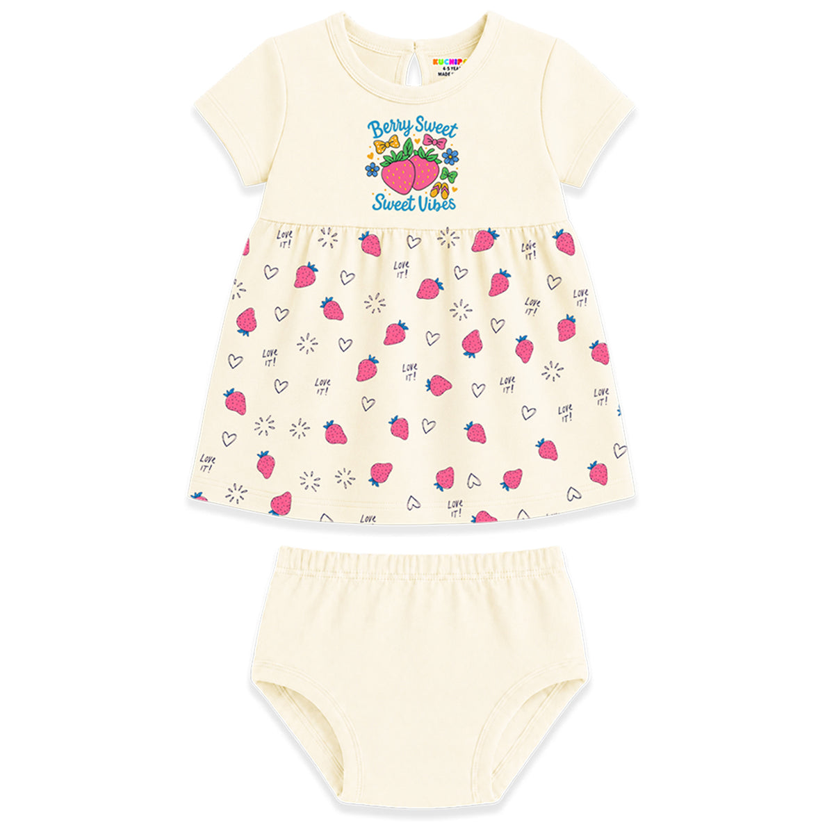 Kuchipoo Baby Girls 100% Cotton Frock and Panty Set - Pack of 3
