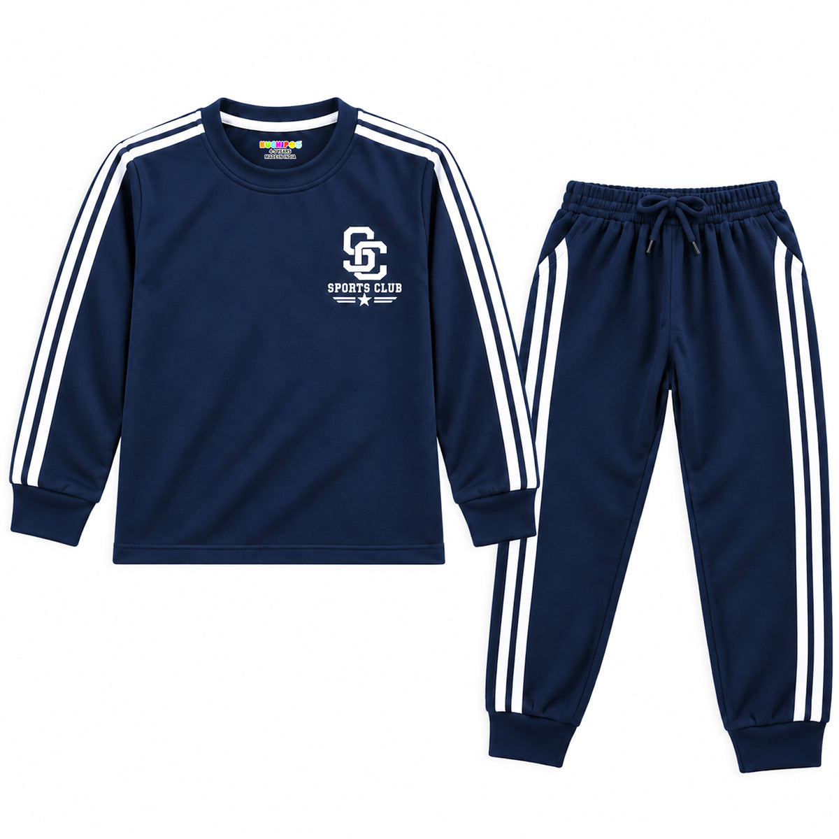 Kuchipoo Boys Full Sleeve Round Neck T-Shirt & Track Pant Set | Athletic Sportswear Tracksuit with Side Stripe Joggers | Casual Activewear Co-Ord Set for Boys