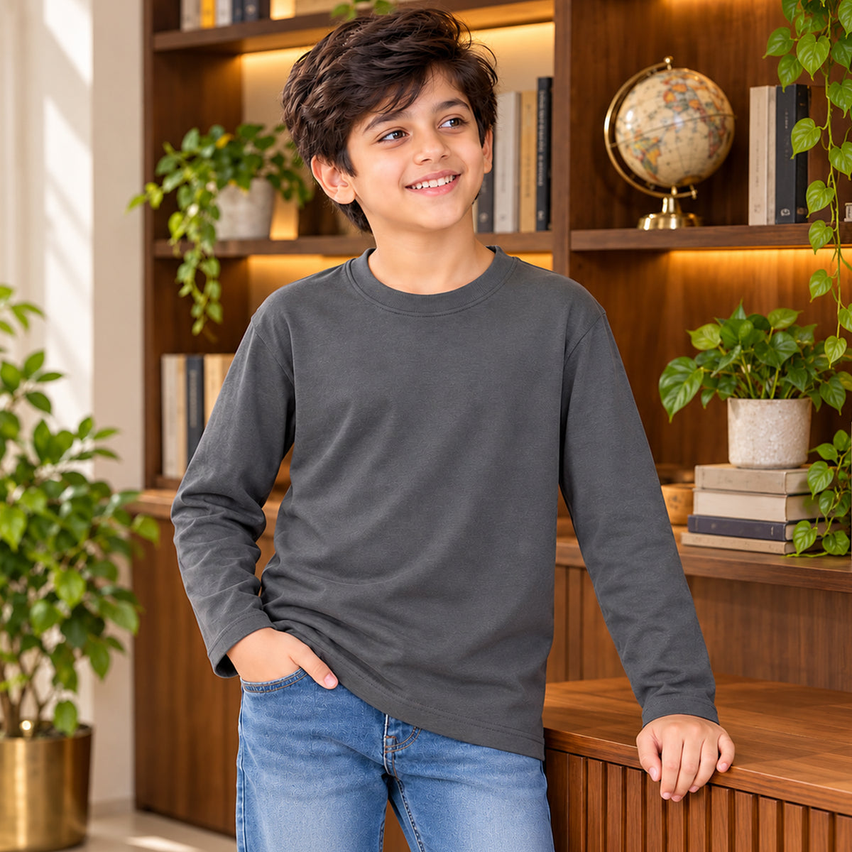 Kuchipoo Boys Cotton Solid T-Shirts | Full Sleeve Round Neck | Soft & Comfortable Casual Wear for Kids | Pack of 5