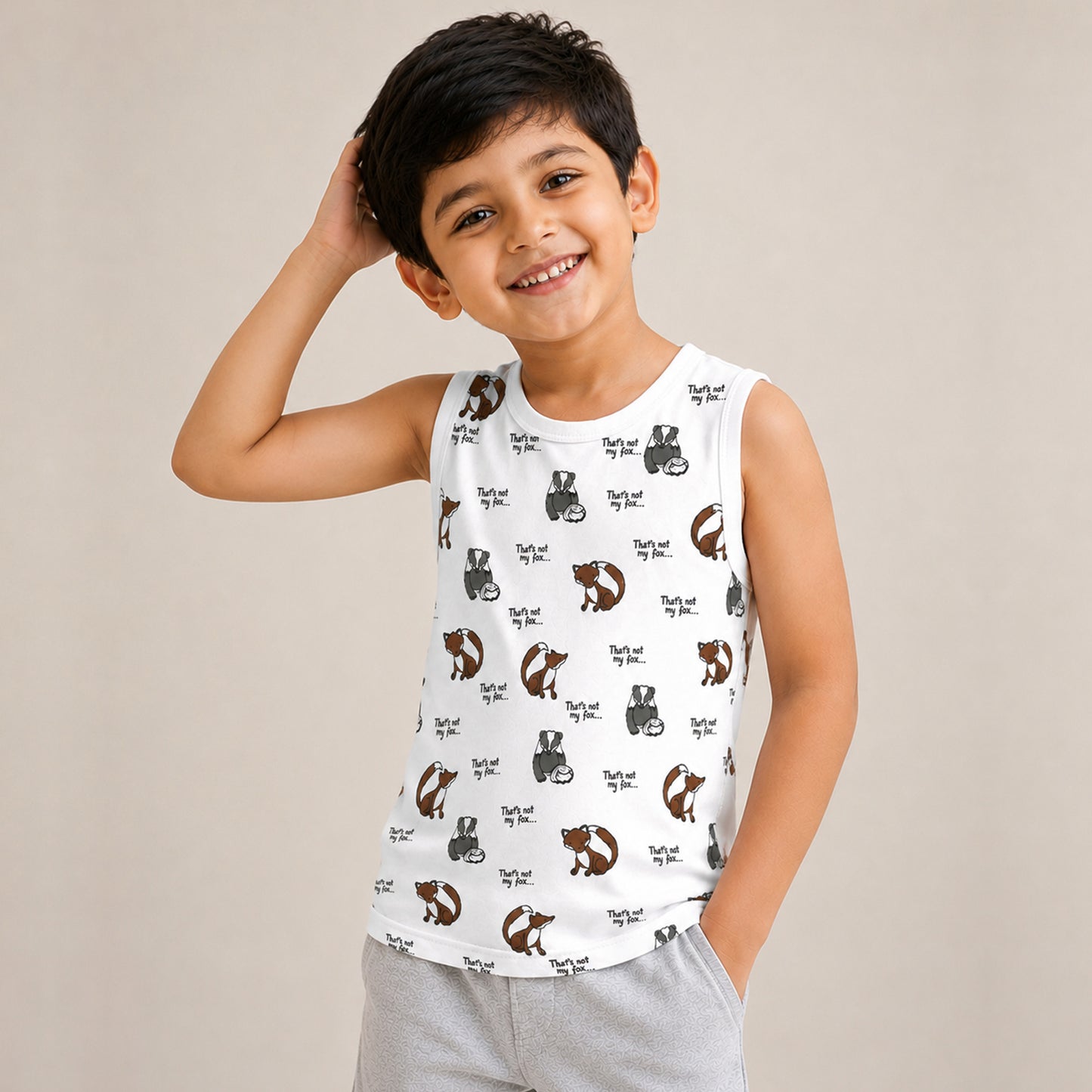 Kuchipoo Boys Sleeveless 100% Cotton T-Shirt | Cute Graphic Print | Soft & Breathable Fabric | Round Neck Summer Top | Casual for Baby Boys and Baby Girls | Pack of 5