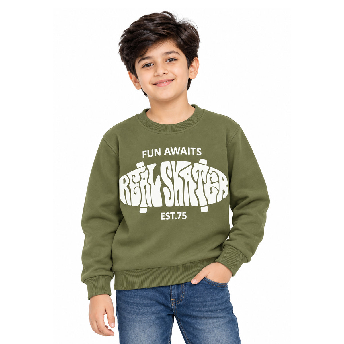 Kuchipoo Boys Graphic Printed Full Sleeve Round Neck Sweatshirt | Regular Fit Winterwear