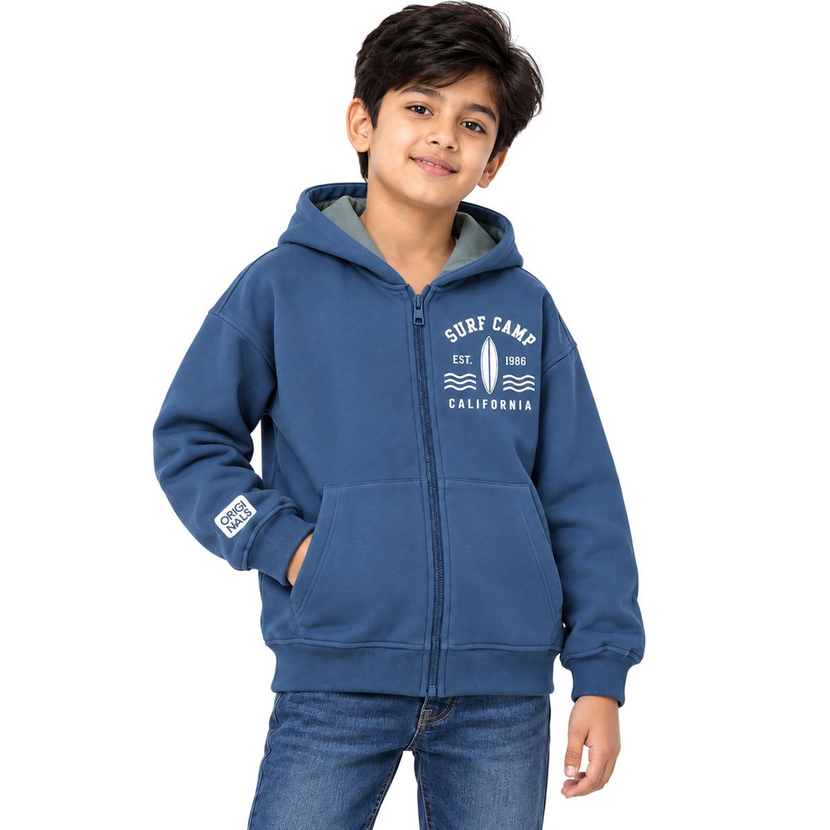 Kuchipoo Boys Printed Hooded Sweatshirt | Full Sleeve Zipper Hoodie with Kangaroo Pocket & Ribbed Cuffs | Warm & Comfortable Casual Winter Wear for Kids