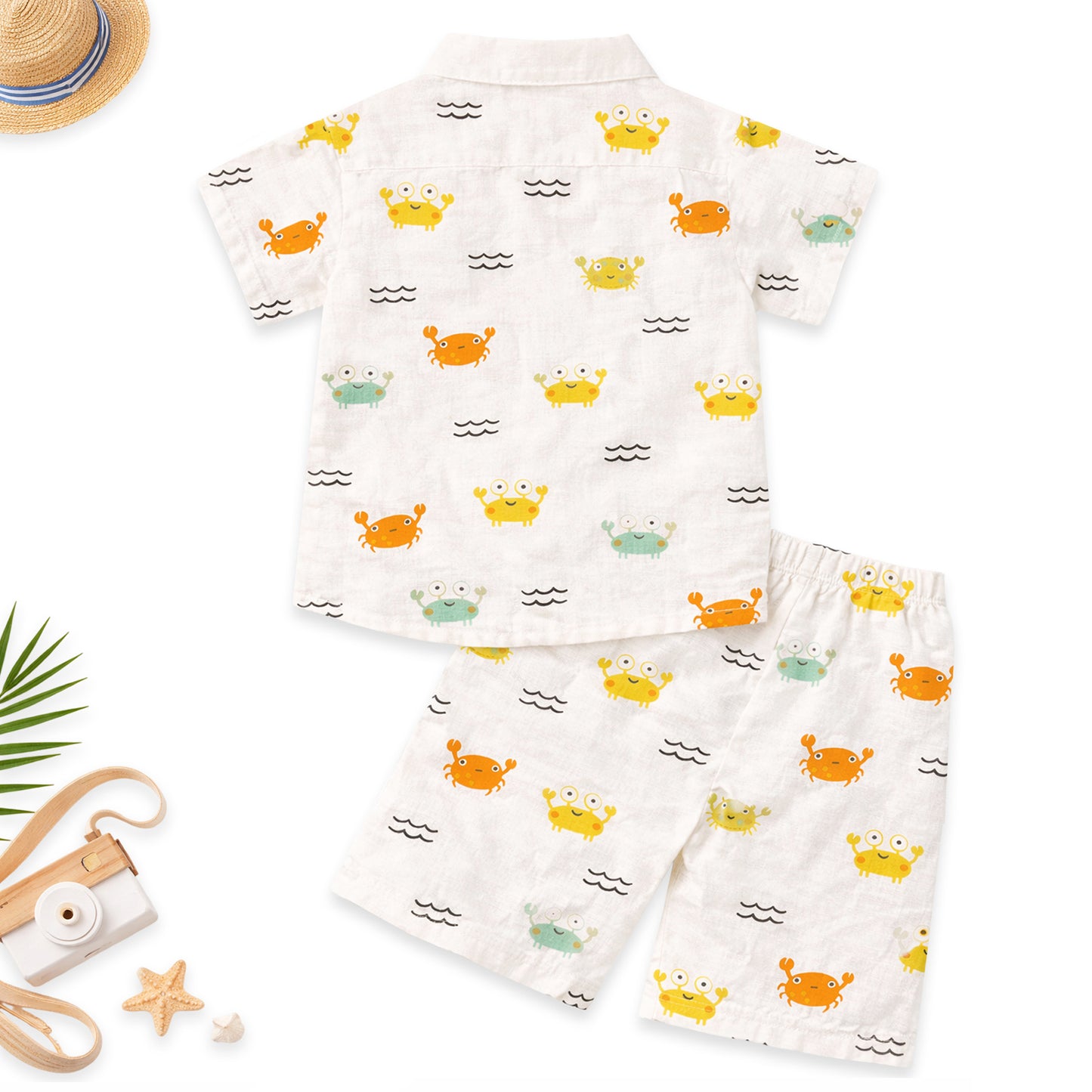 Kuchipoo Boys 100% Muslin Organic Cotton Co-Ord Set | Printed Half Sleeve Shirt & Shorts | Soft Breathable Fabric | Casual Summer Wear | Boys Stylish Outfit