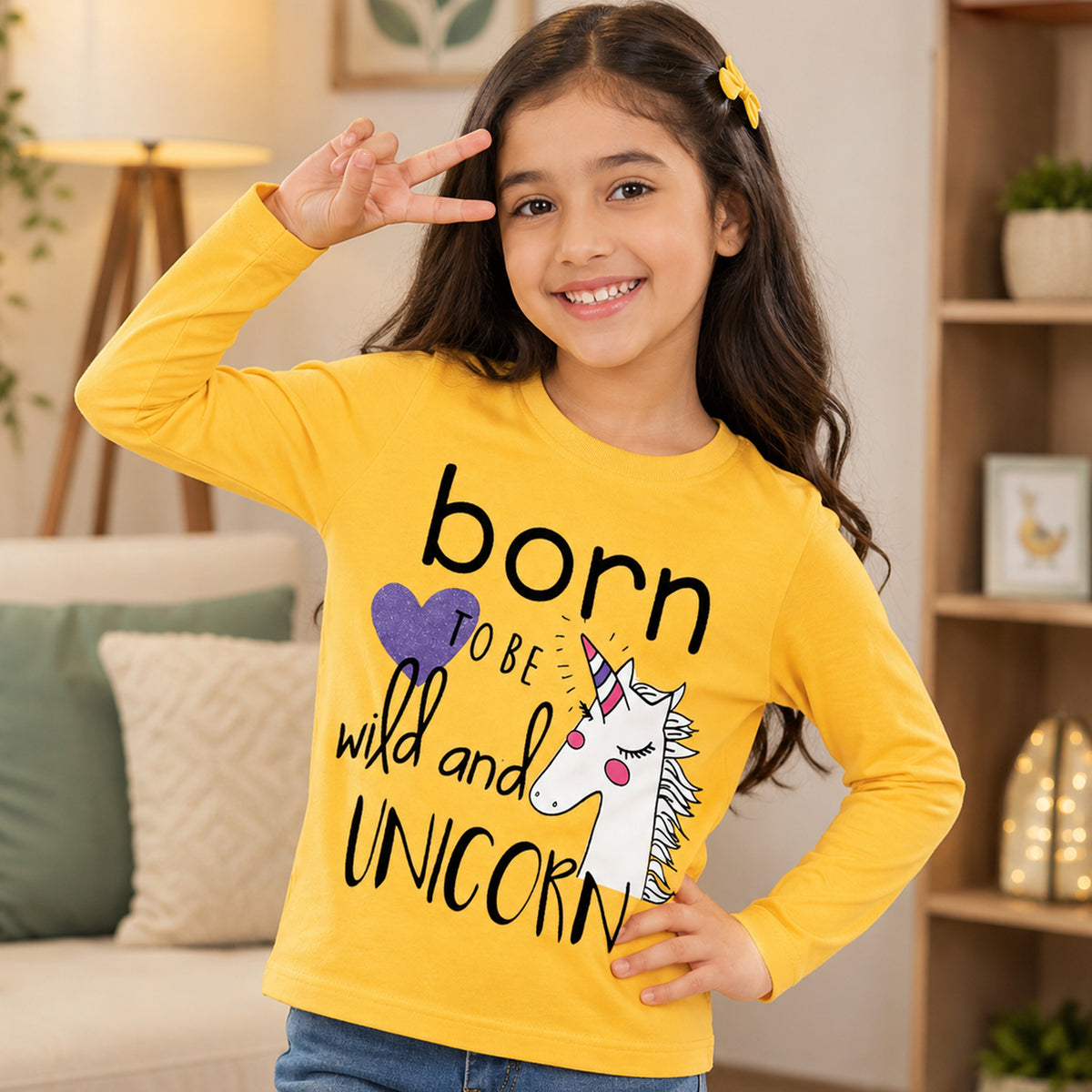Kuchipoo Girls Cotton Printed T-Shirts | Full Sleeve Round Neck | Soft & Comfortable Casual Wear for Kids | Pack of 5