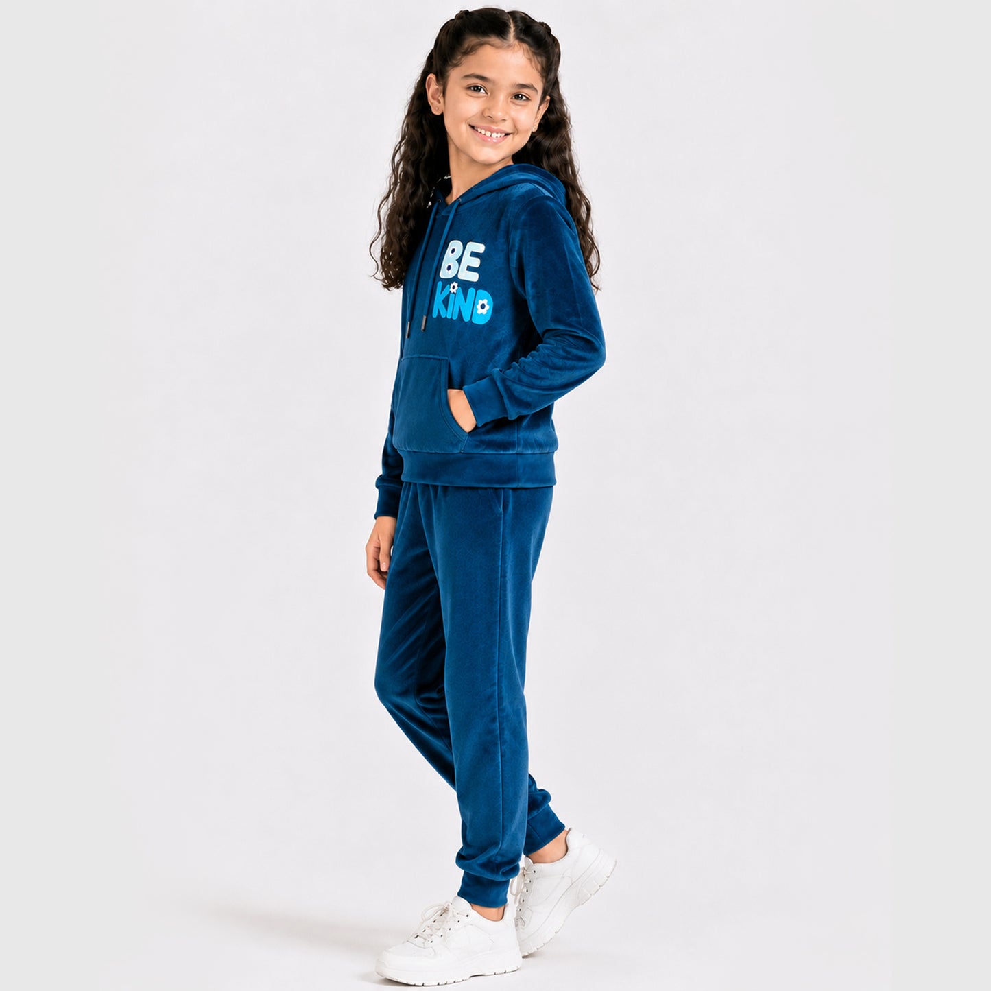 Kuchipoo Girls Velvet Hooded Sweatshirt & Jogger Set | Soft Velour Hoodie with Kangaroo Pocket & Pajama | Warm Full Sleeve Winterwear