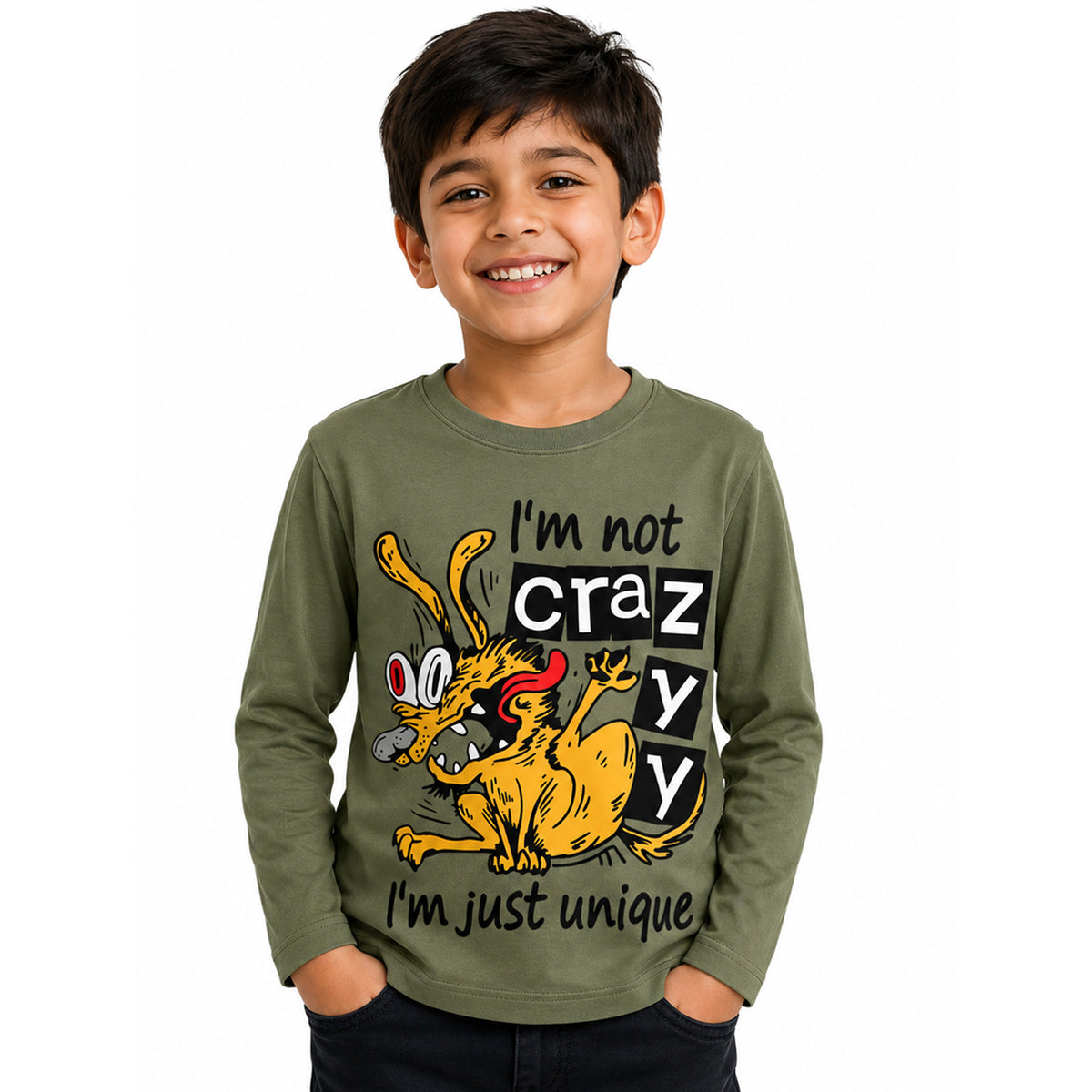 Kuchipoo Boys Cotton Printed T-Shirts | Full Sleeve Round Neck | Soft & Comfortable Casual Wear for Kids | Pack of 5