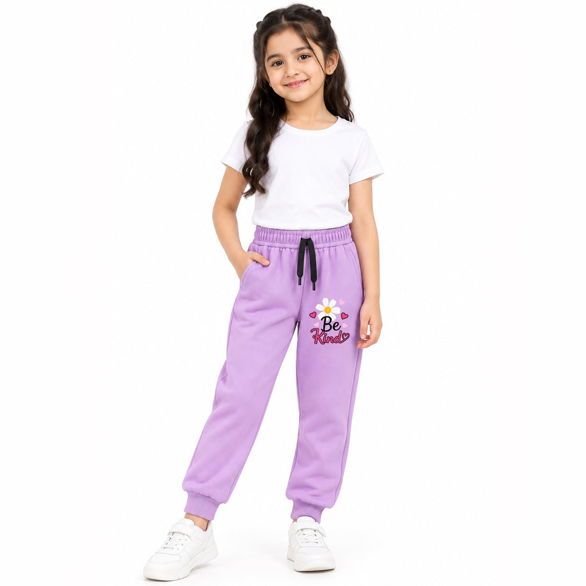 Kuchipoo Girls Printed Jogger Track Pants | Soft & Comfortable Regular Fit Lower with Elastic Waist, Drawstring & Ribbed Cuffs | Casual Sportswear for Kids | Pack of 3