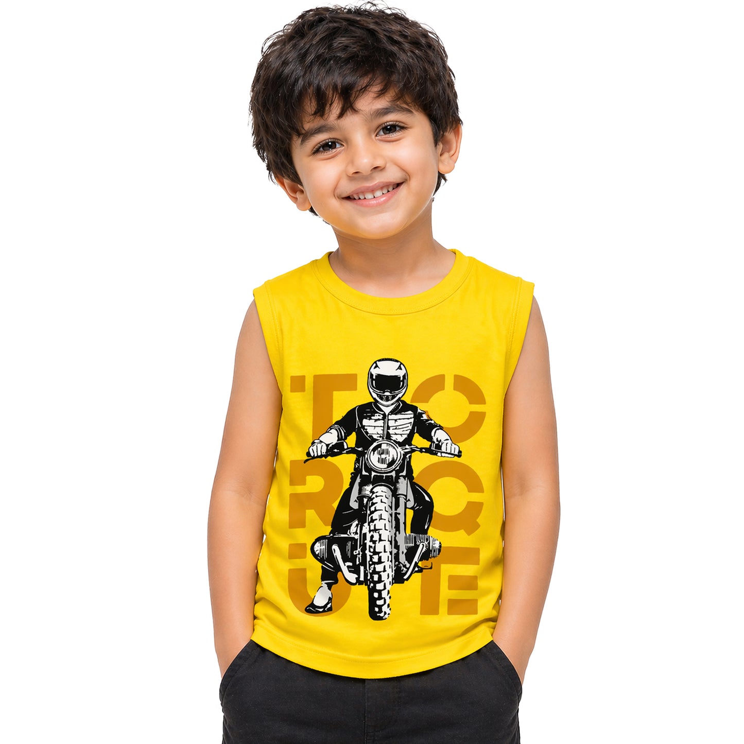 Kuchipoo Boys Sleeveless Cotton Tshirts | Printed Round Neck Kids Tshirts for Summer Wear | Pack of 4