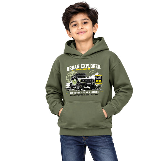 Kuchipoo Boys Printed Hooded Sweatshirt | Full Sleeve Pullover Hoodie with Kangaroo Pocket & Ribbed Cuffs | Warm & Comfortable Casual Winter Wear for Kids