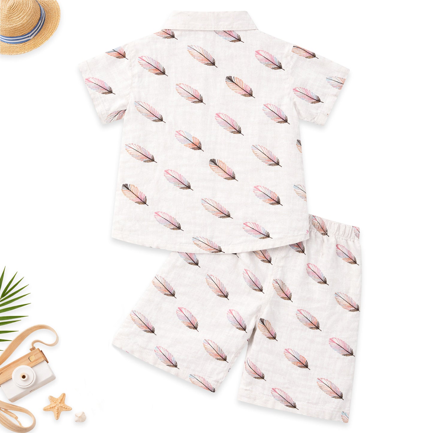 Kuchipoo Boys 100% Muslin Organic Cotton Co-Ord Set | Printed Half Sleeve Shirt & Shorts | Soft Breathable Fabric | Casual Summer Wear | Boys Stylish Outfit