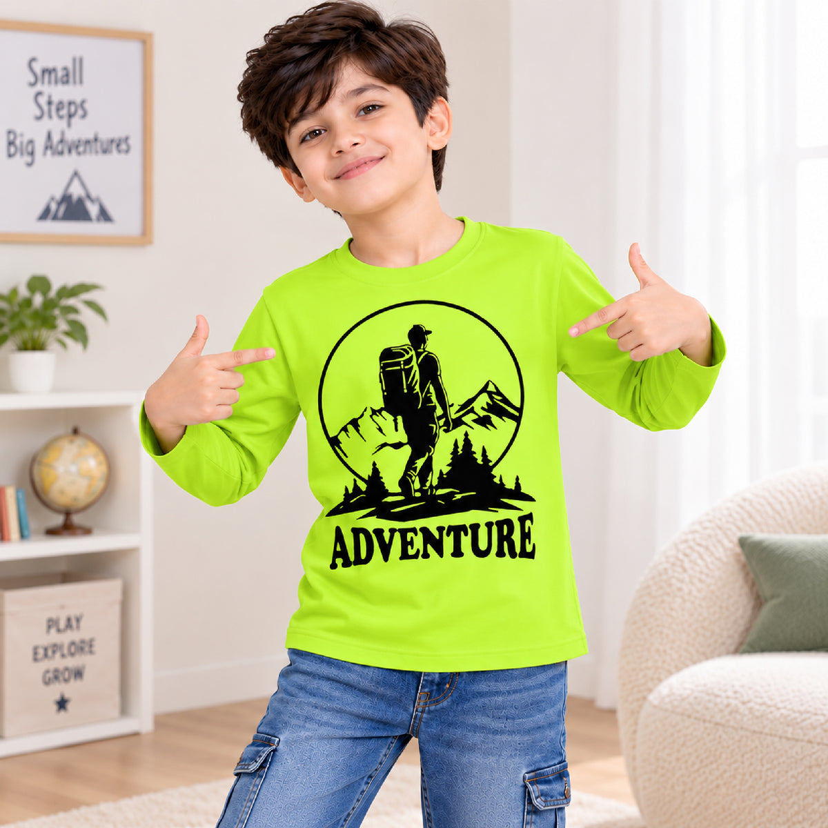 Kuchipoo Boys Cotton Printed T-Shirts | Full Sleeve Round Neck | Soft & Comfortable Casual Wear for Kids | Pack of 5