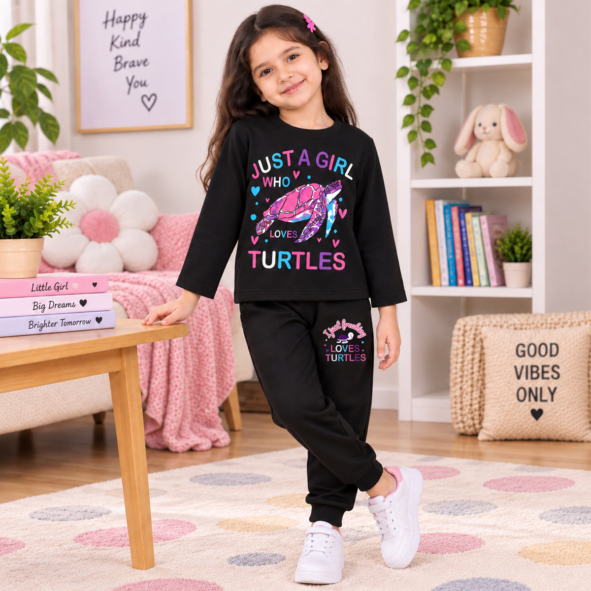 Kuchipoo Girls Regular Fit Cotton T-Shirts and Pyjamas Clothing Set-Pack of 3