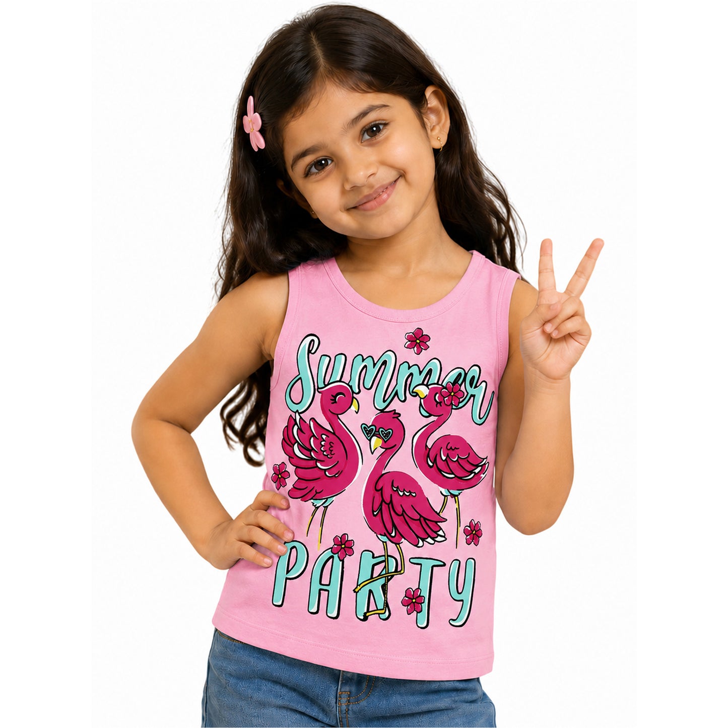 Kuchipoo Girls Sleeveless Cotton Tshirts | Printed Round Neck Kids Tshirts for Summer Wear | Pack of 4