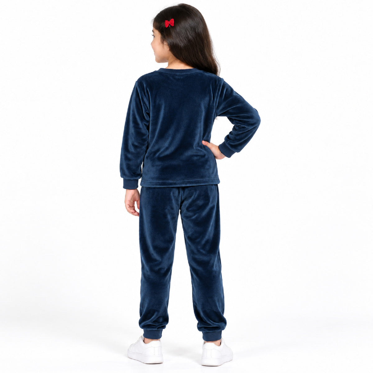 Kuchipoo Girls Velvet Night Suit Set | Full Sleeve Winter Pajama Set with Cute Kitty Design| Warm & Soft Winterwear for Girls