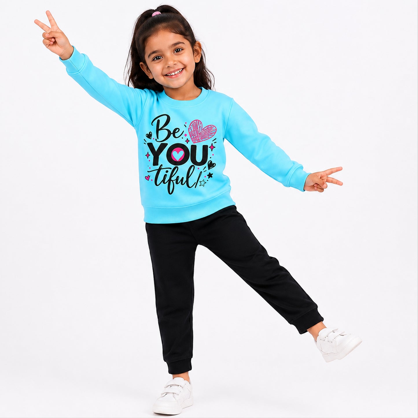 Kuchipoo Girls Regular Fit Graphic Printed Full Sleeve Round Neck Winterwear Sweatshirt