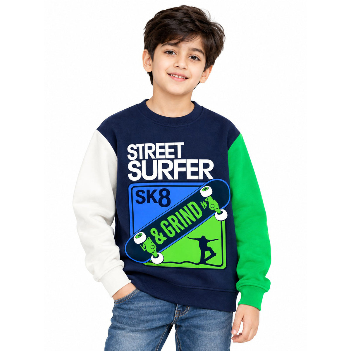 Kuchipoo Boys Graphic Printed Full Sleeve Round Neck Sweatshirt | Regular Fit Winterwear