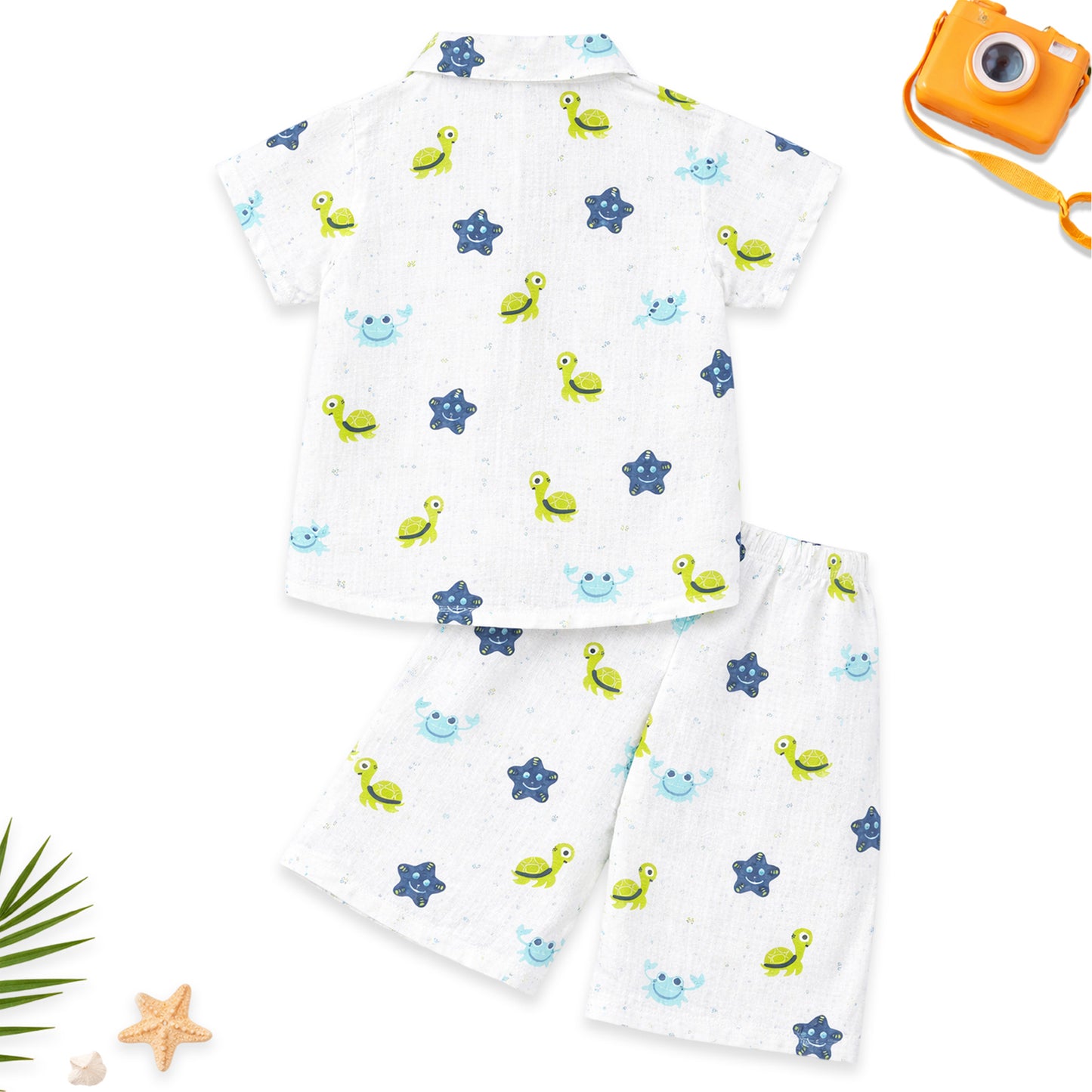 Kuchipoo Boys 100% Muslin Organic Cotton Co-Ord Set | Printed Half Sleeve Shirt & Shorts | Soft Breathable Fabric | Casual Summer Wear | Boys Stylish Outfit