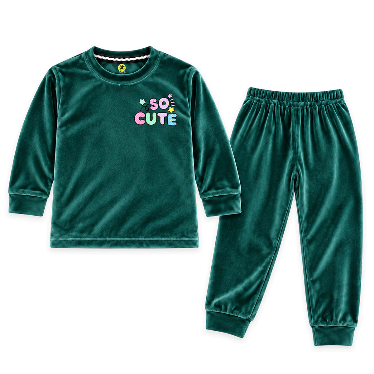 Kuchipoo Girls Velvet Top & Pajama Set | Soft Velour Round Neck Full Sleeve Top & Pajama | Warm Winterwear