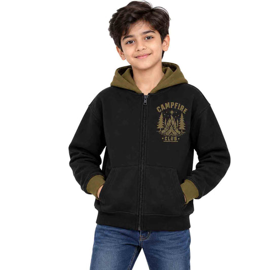 Kuchipoo Boys Printed Hooded Sweatshirt | Full Sleeve Zipper Hoodie with Kangaroo Pocket & Ribbed Cuffs | Warm & Comfortable Casual Winter Wear for Kids