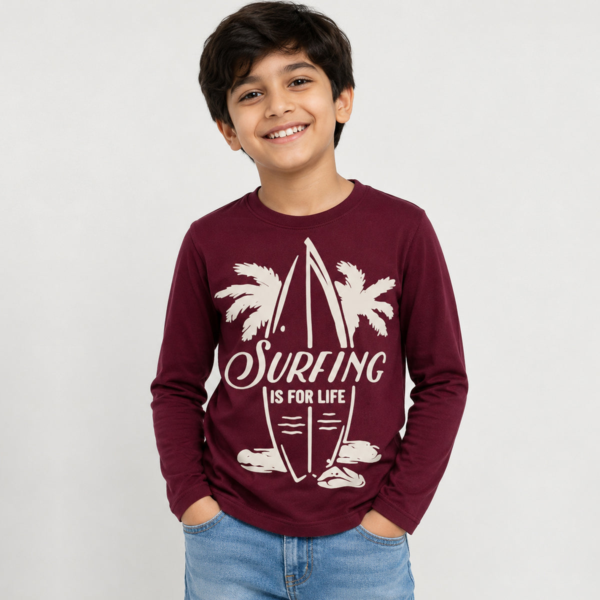 Kuchipoo Boys Cotton Printed T-Shirts | Full Sleeve Round Neck | Soft & Comfortable Casual Wear for Kids | Pack of 5