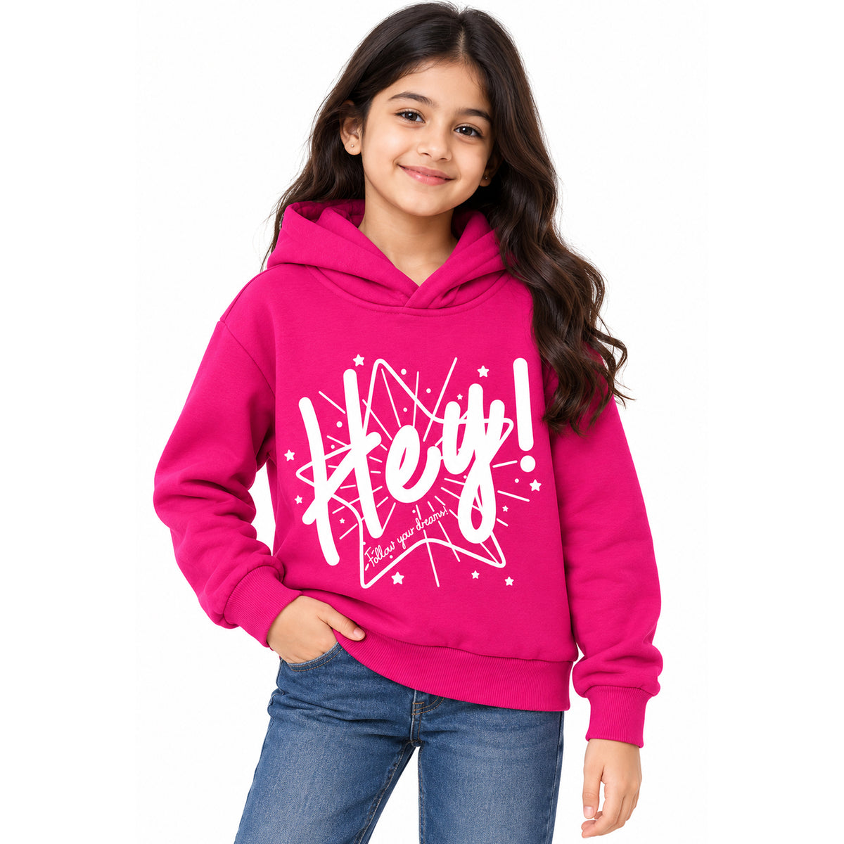 Kuchipoo Girls Printed Hooded Sweatshirt | Full Sleeve Pullover Hoodie with Ribbed Cuffs | Warm & Comfortable Casual Winter Wear for Kids