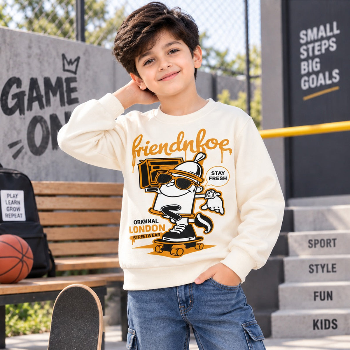 Kuchipoo Boys Graphic Printed Full Sleeve Round Neck Sweatshirt | Regular Fit Winterwear