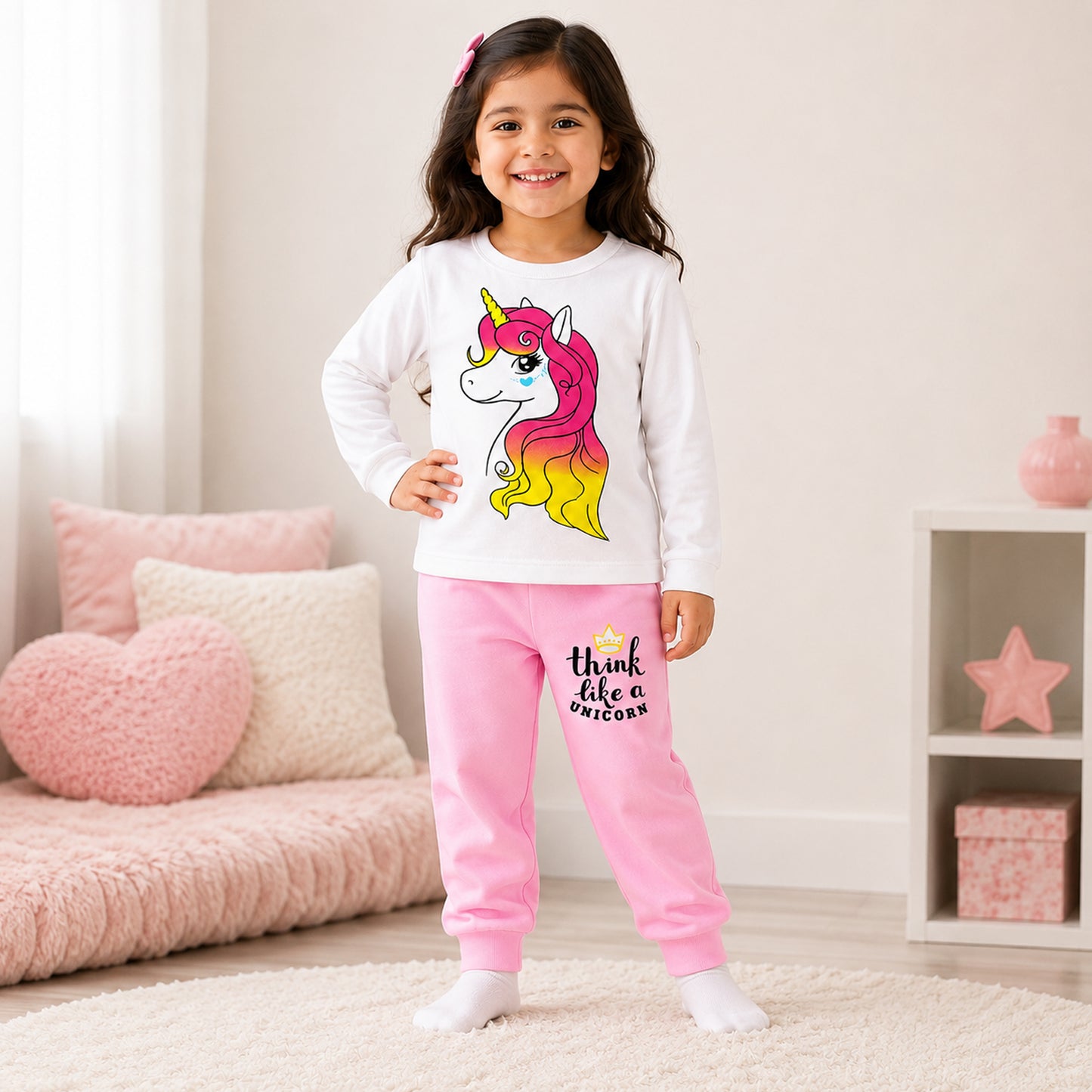 Kuchipoo Girls Regular Fit Cotton T-Shirts and Pyjamas Clothing Set-Pack of 3