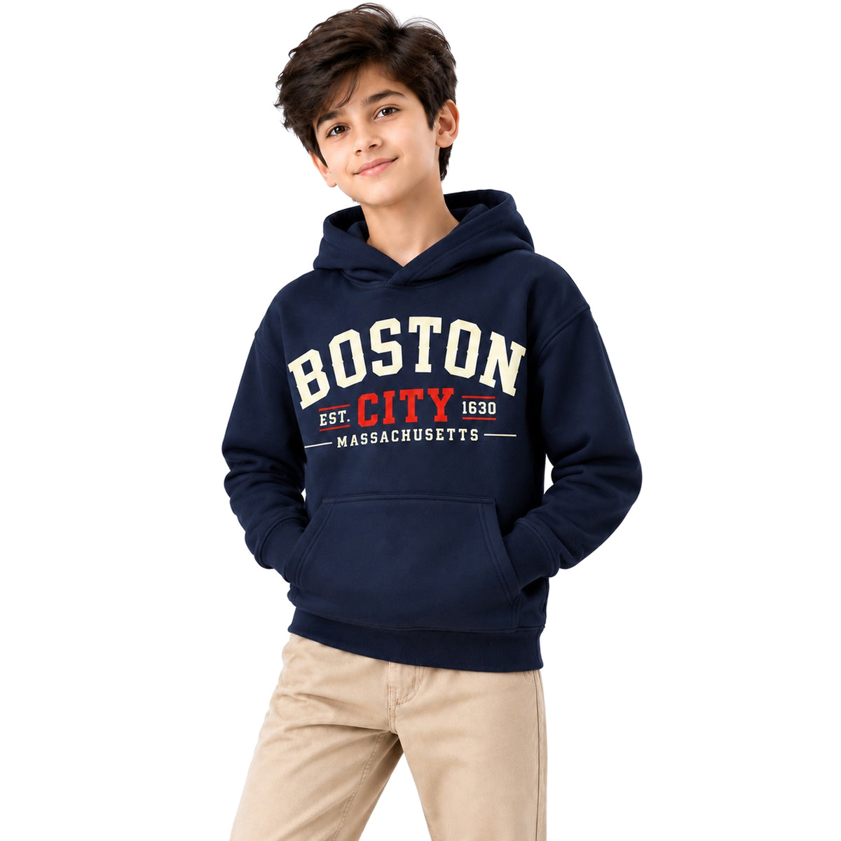 Kuchipoo Boys Printed Hooded Sweatshirt | Full Sleeve Pullover Hoodie with Kangaroo Pocket & Ribbed Cuffs | Warm & Comfortable Casual Winter Wear for Kids
