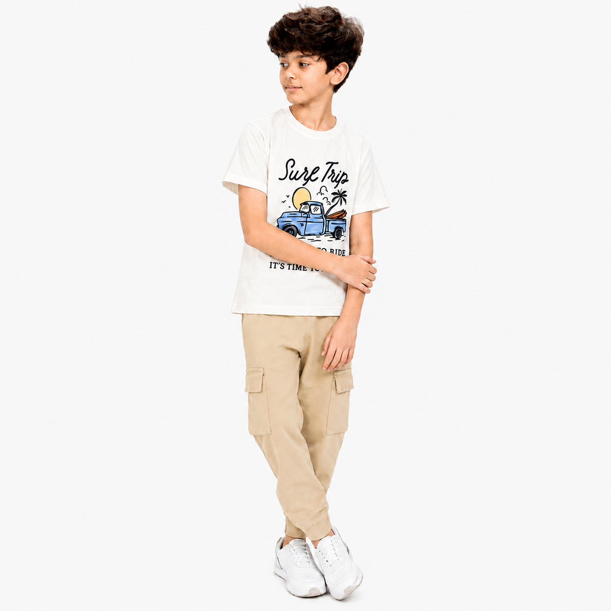 Kuchipoo Boys Cotton Half Sleeve T-Shirt & Cargo Joggers Set | Trendy Graphic Print Summer Wear | Soft & Breathable Kids Clothing Combo with Cargo Pockets | Pack of 2