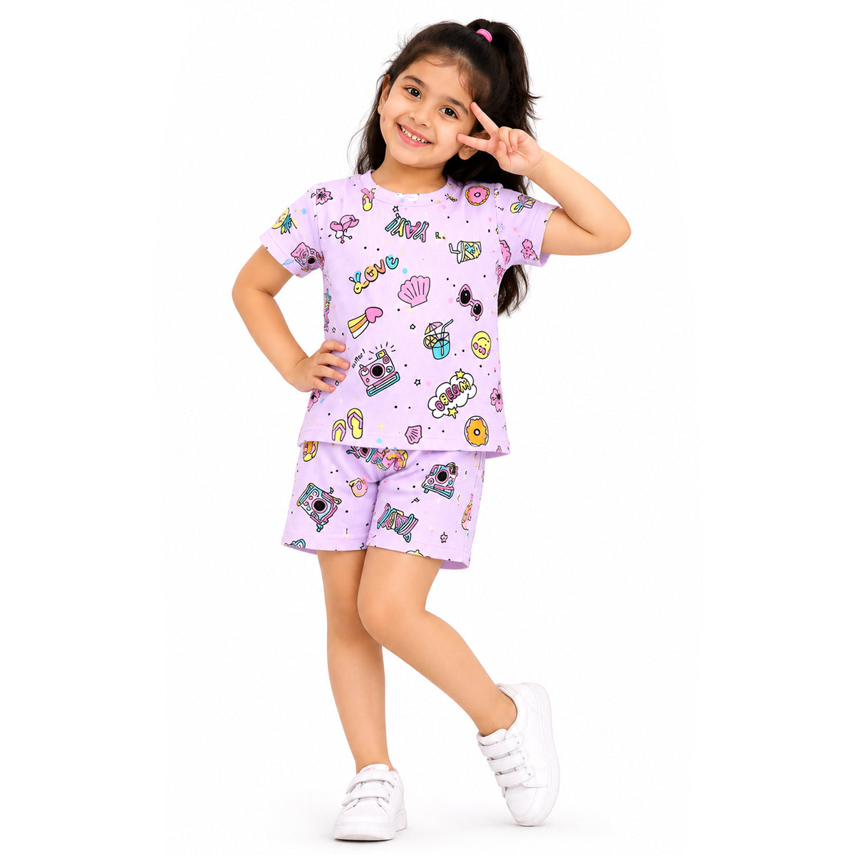 Kuchipoo Girls Cotton T-Shirt & Shorts | Printed Summer Wear Set | Soft & Comfortable Kids Clothing | Pack of 3
