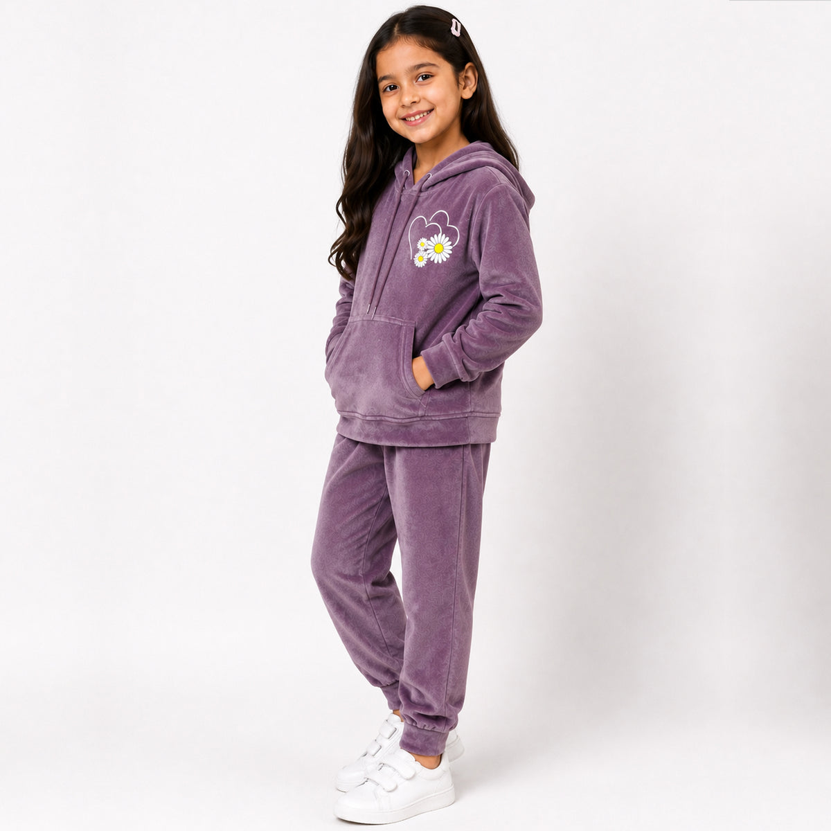 Kuchipoo Girls Velvet Hooded Sweatshirt & Jogger Set | Soft Velour Hoodie with Kangaroo Pocket & Pajama | Warm Full Sleeve Winterwear