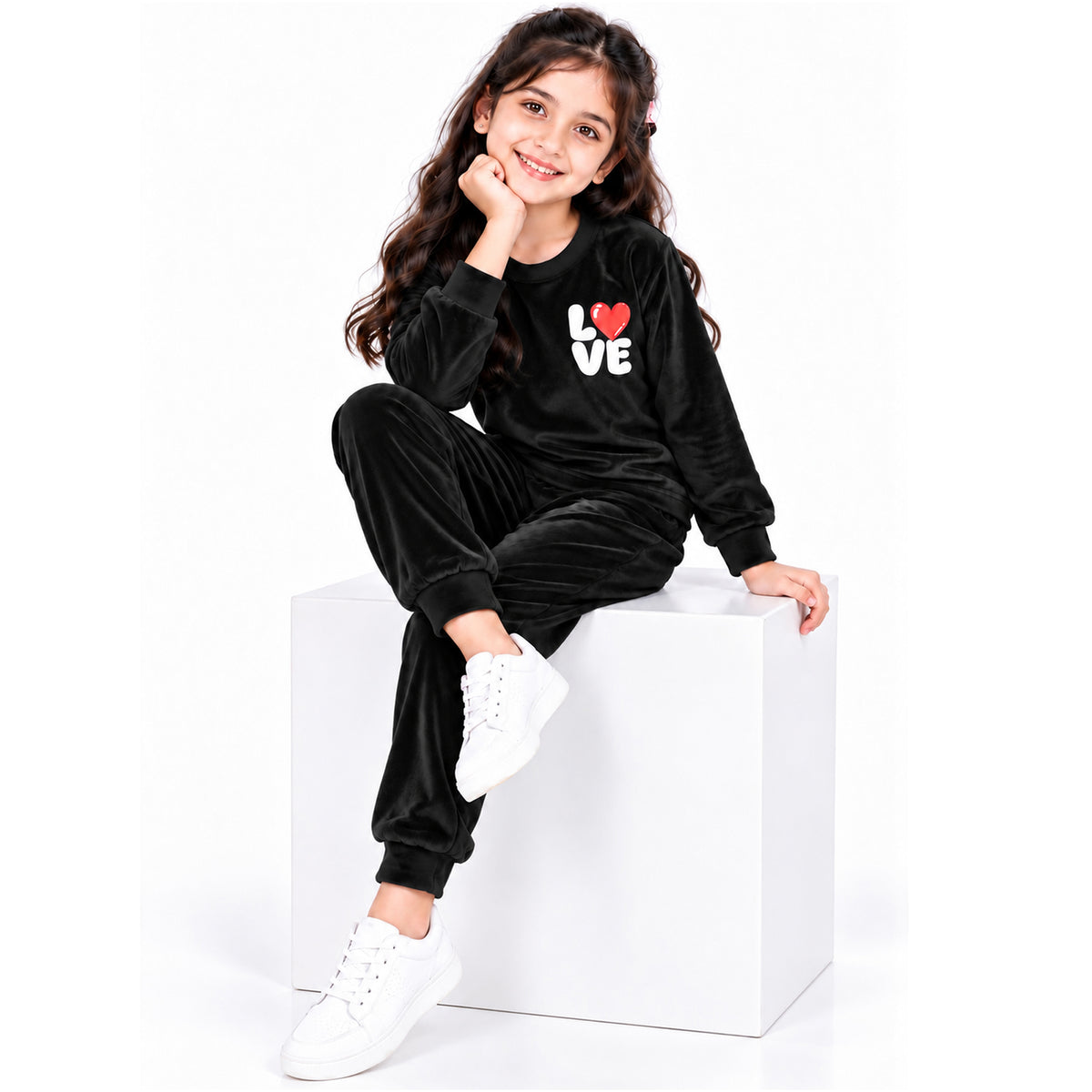 Kuchipoo Girls Velvet Top & Pajama Set | Soft Velour Round Neck Full Sleeve Top & Pajama | Warm Winterwear