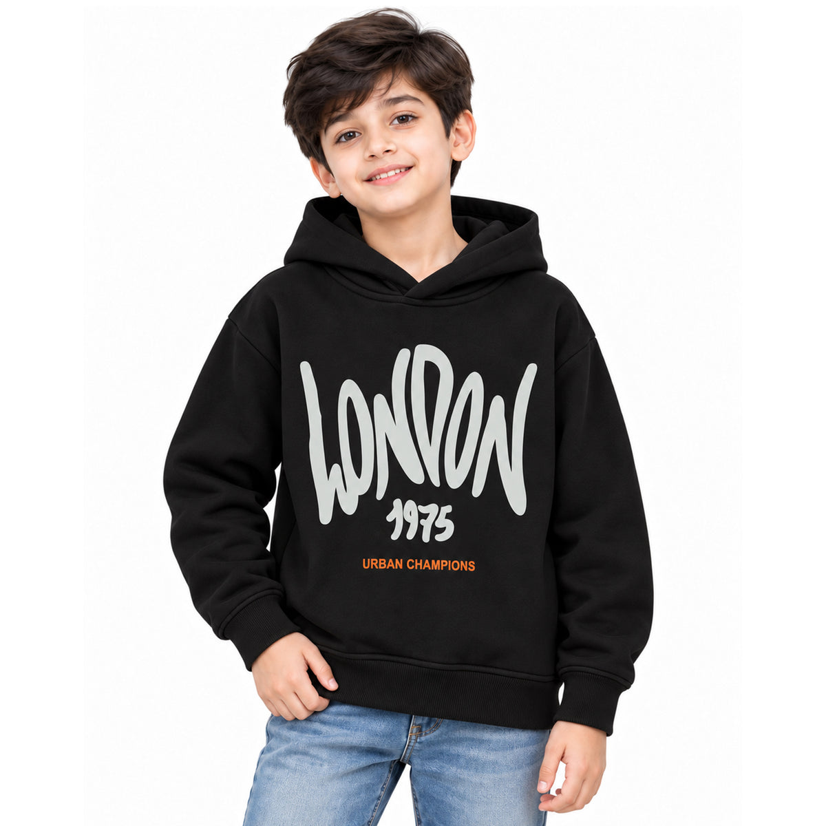 Kuchipoo Boys Printed Hooded Sweatshirt | Full Sleeve Pullover Hoodie with Ribbed Cuffs | Warm & Comfortable Casual Winter Wear for Kids
