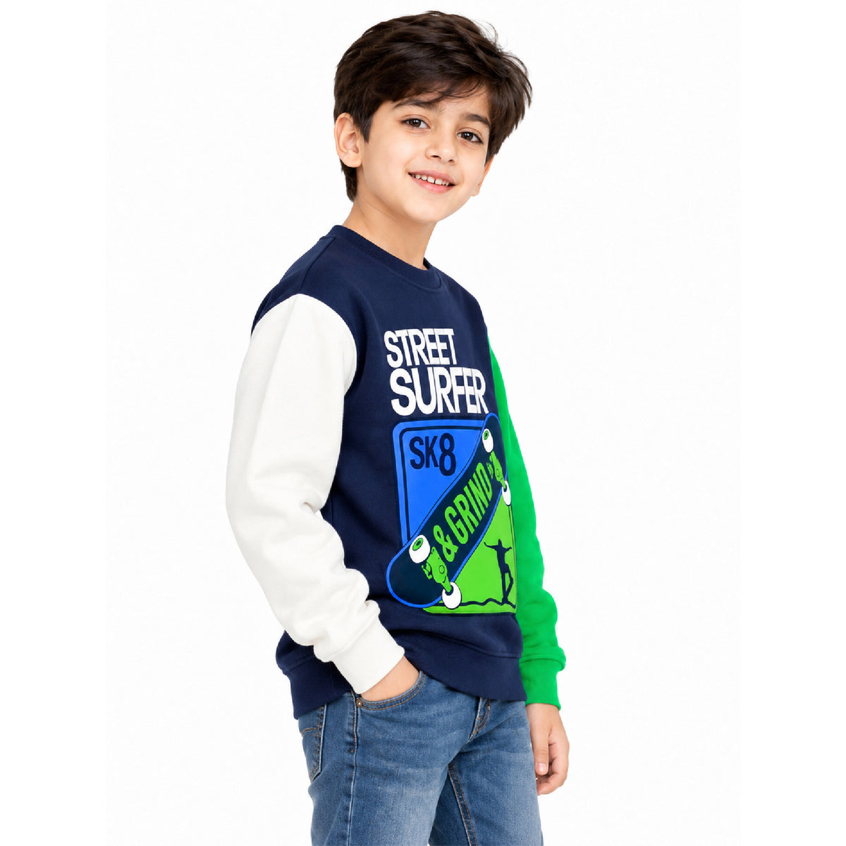 Kuchipoo Boys Graphic Printed Full Sleeve Round Neck Sweatshirt | Regular Fit Winterwear