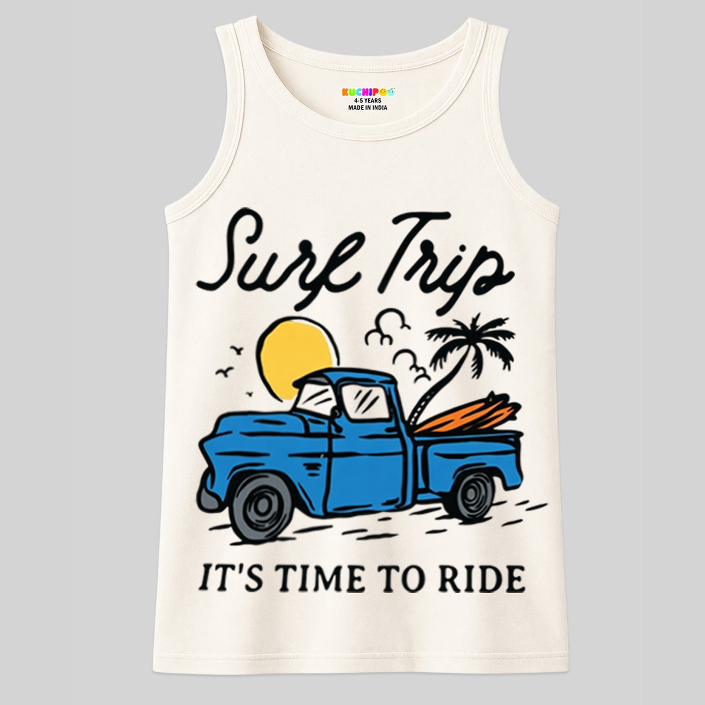 Kuchipoo Boys Sleeveless Cotton T-Shirt | Cute Graphic Print | Soft & Breathable Fabric | Round Neck Summer Top | Casual for Kids | Pack of 5