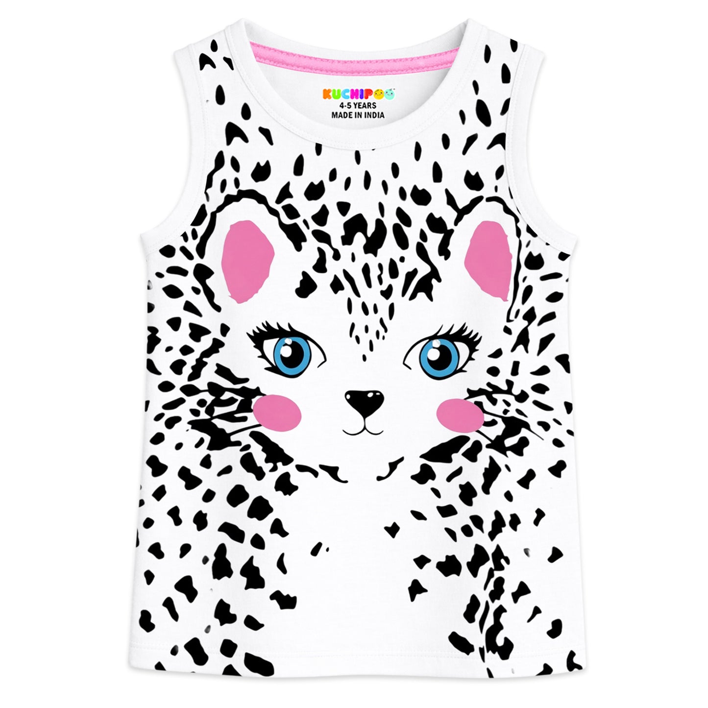 Kuchipoo Girls Sleeveless Cotton Tshirts | Printed Round Neck Kids Tshirts for Summer Wear | Pack of 4
