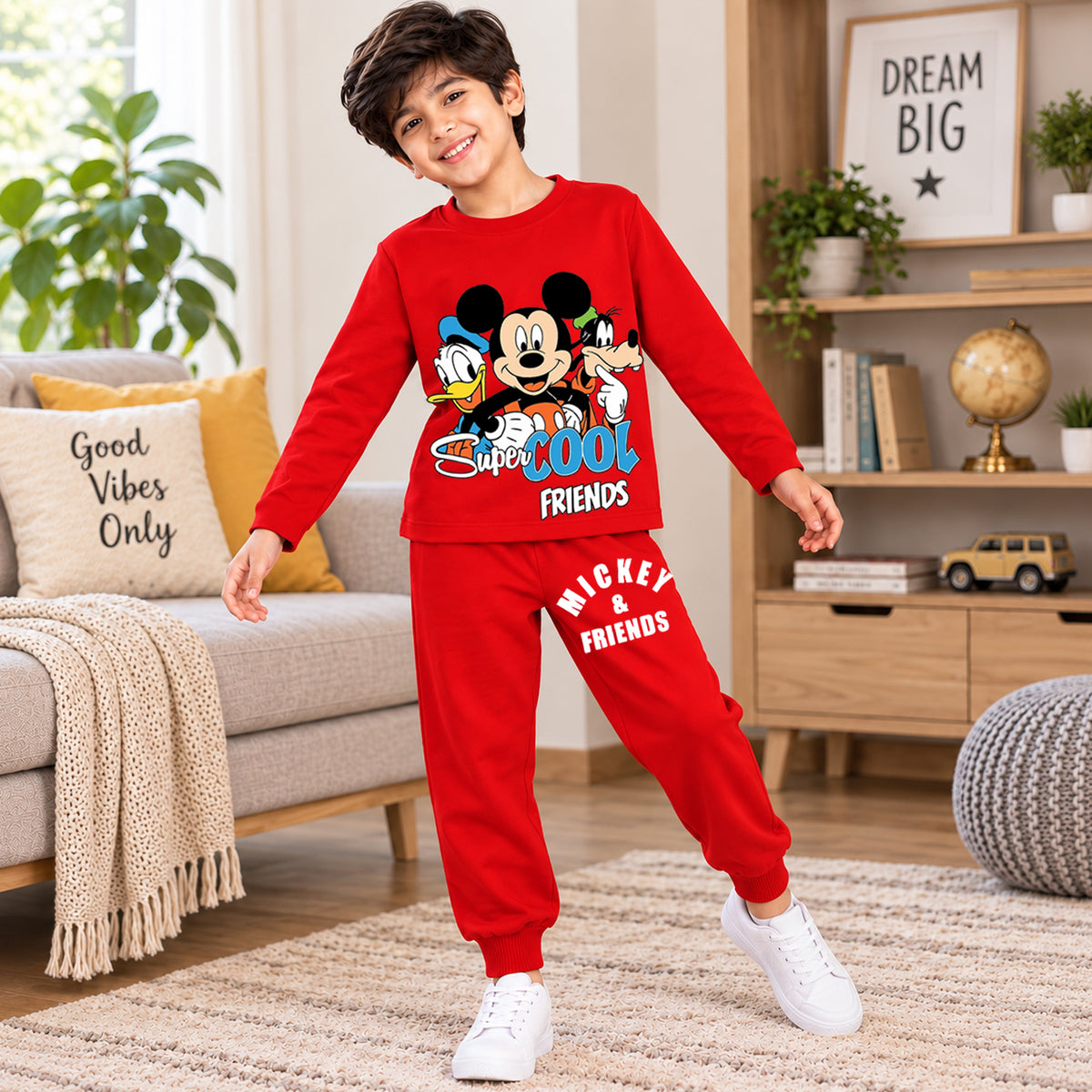 Kuchipoo © Disney Boys Mickey Mouse Printed Cotton T-Shirt & Pyjama Set | Full Sleeve Casual Wear | Pack of 3 Sets