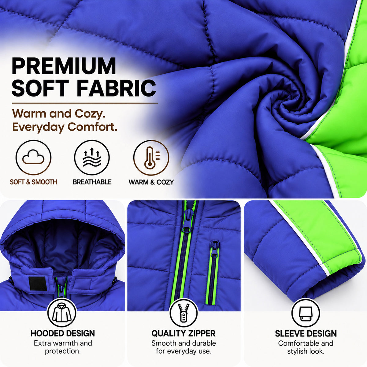 Kuchipoo Boys Winter Puffer Jacket with Hood and front Pocket